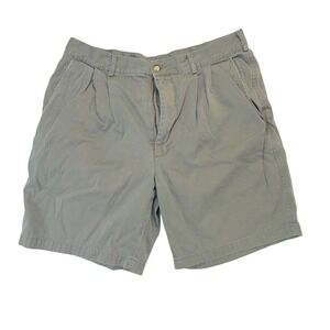 Structure Mens Pleated Chino Shorts Olive Green 36 Cotton Vintage Casual
